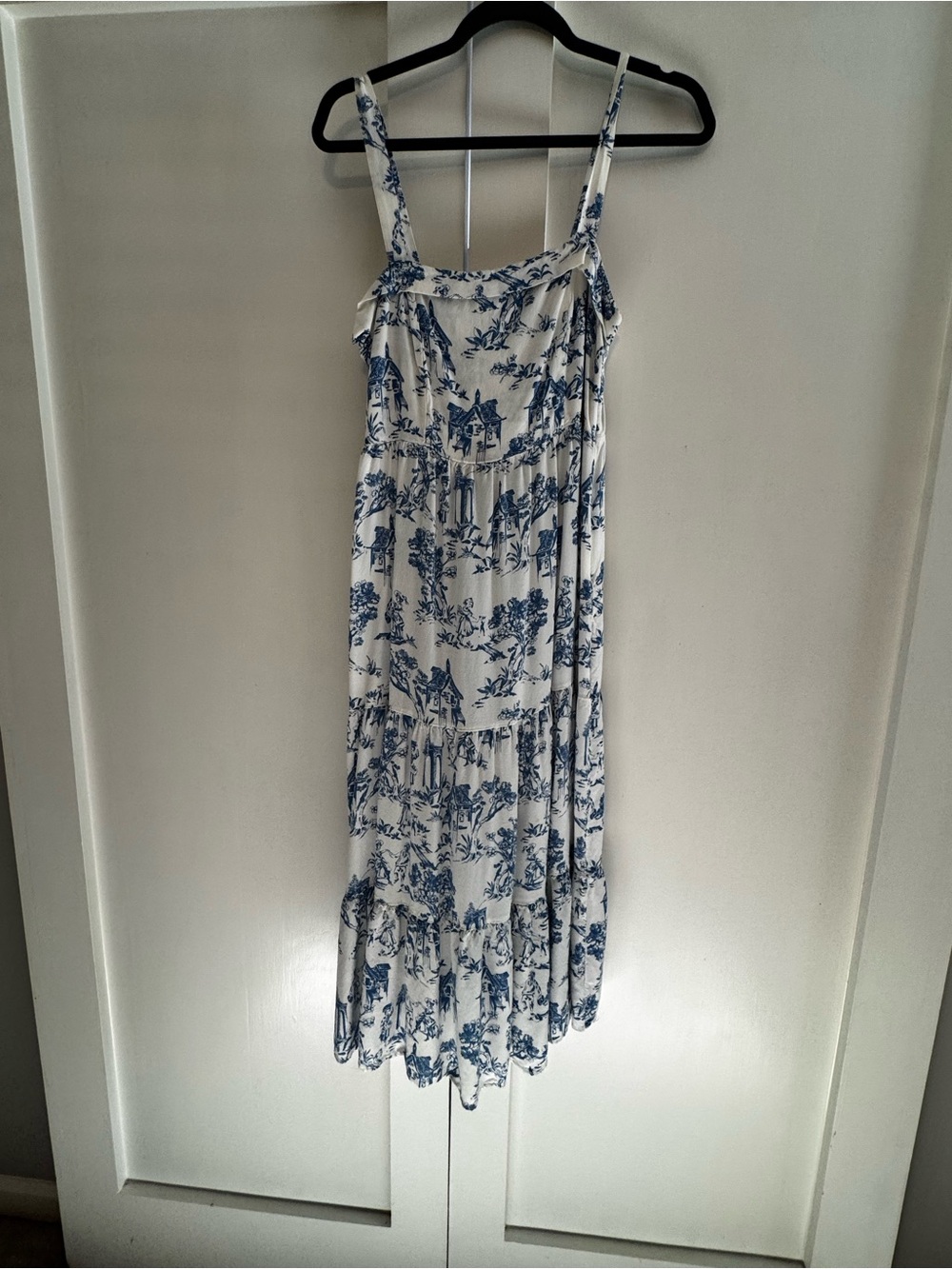 Velvet Heart White Maxi Dress with Blue Toile Print